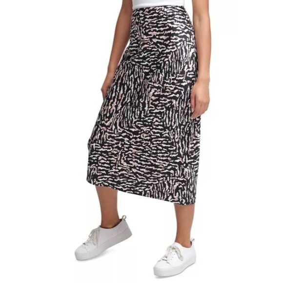 Calvin Klein Midi Skirt Women's Medium Black White Tiger‎ Print Stretchy NEW - Picture 9 of 9